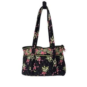 Vera Bradley Vintage Handbag in Retired New Hope Black Floral Pink Ribbon